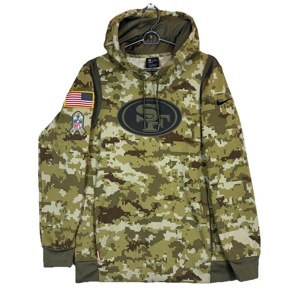 Nike SF 49ers NFL Salute To Service Dri Fit On Field Hoodie Green Camo Men’s S